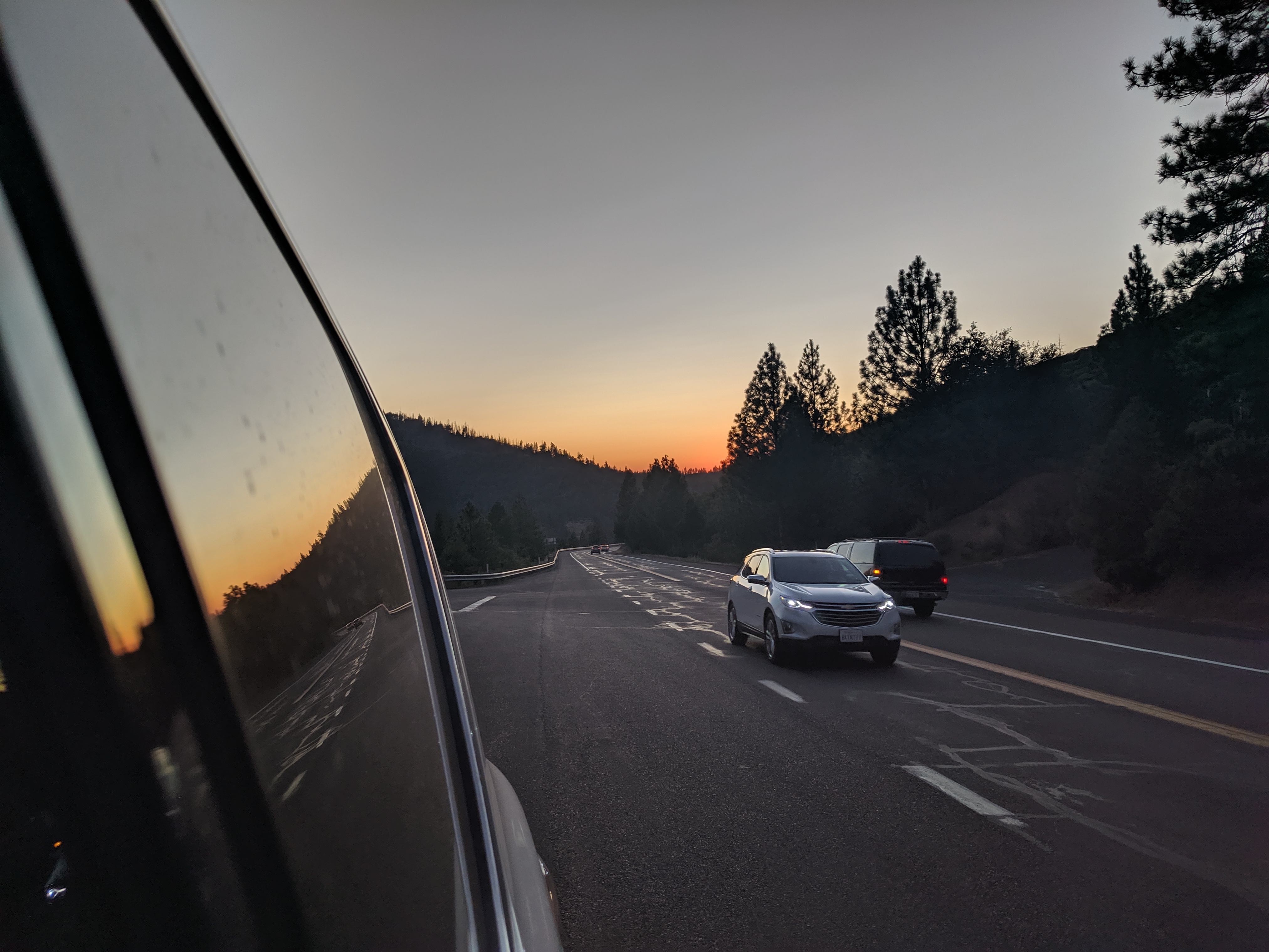 Sunset in a car